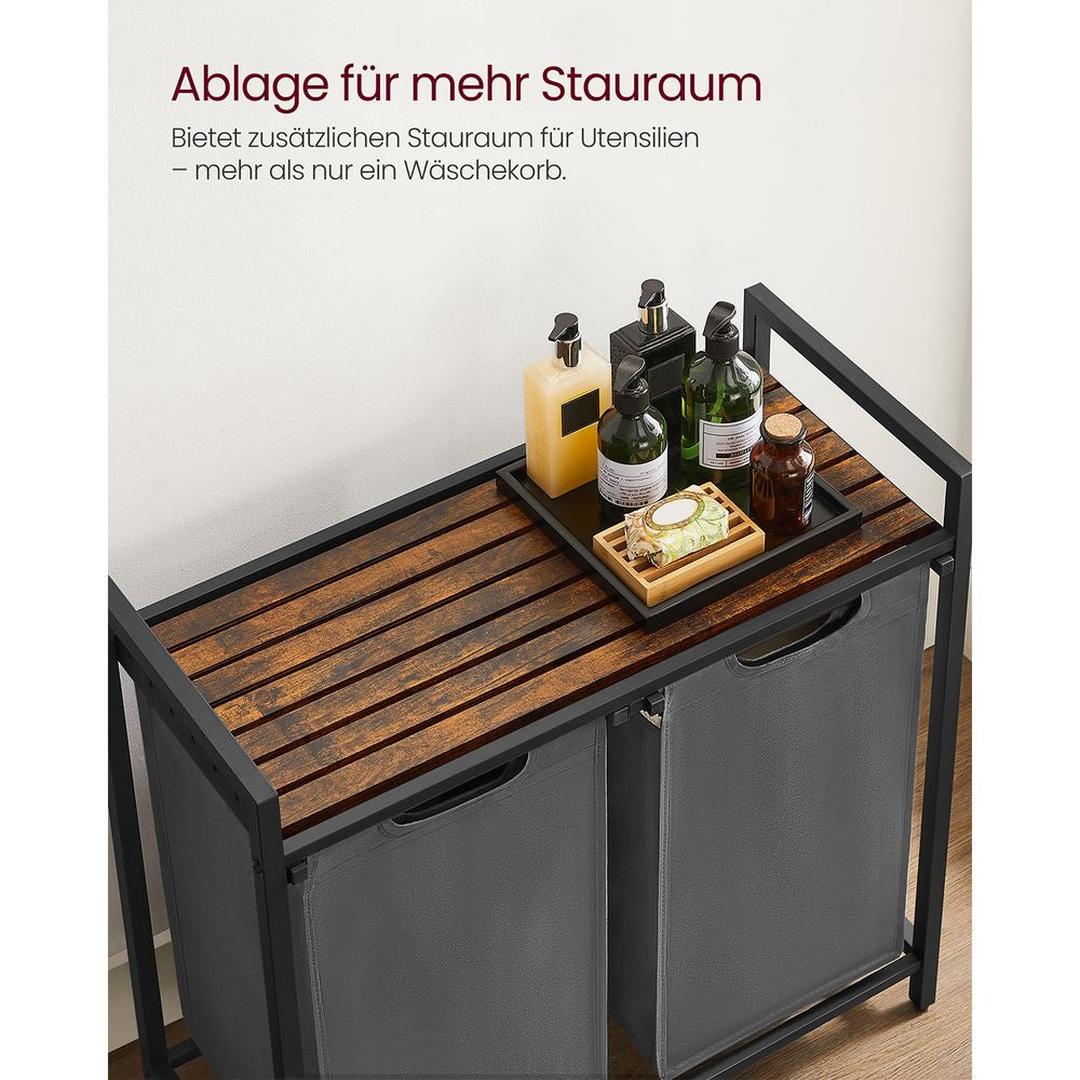 Wasmand met 2 Uittrekbare Waszakken en Opbergblad Van Staal – productweergave 23 | De Groot Living