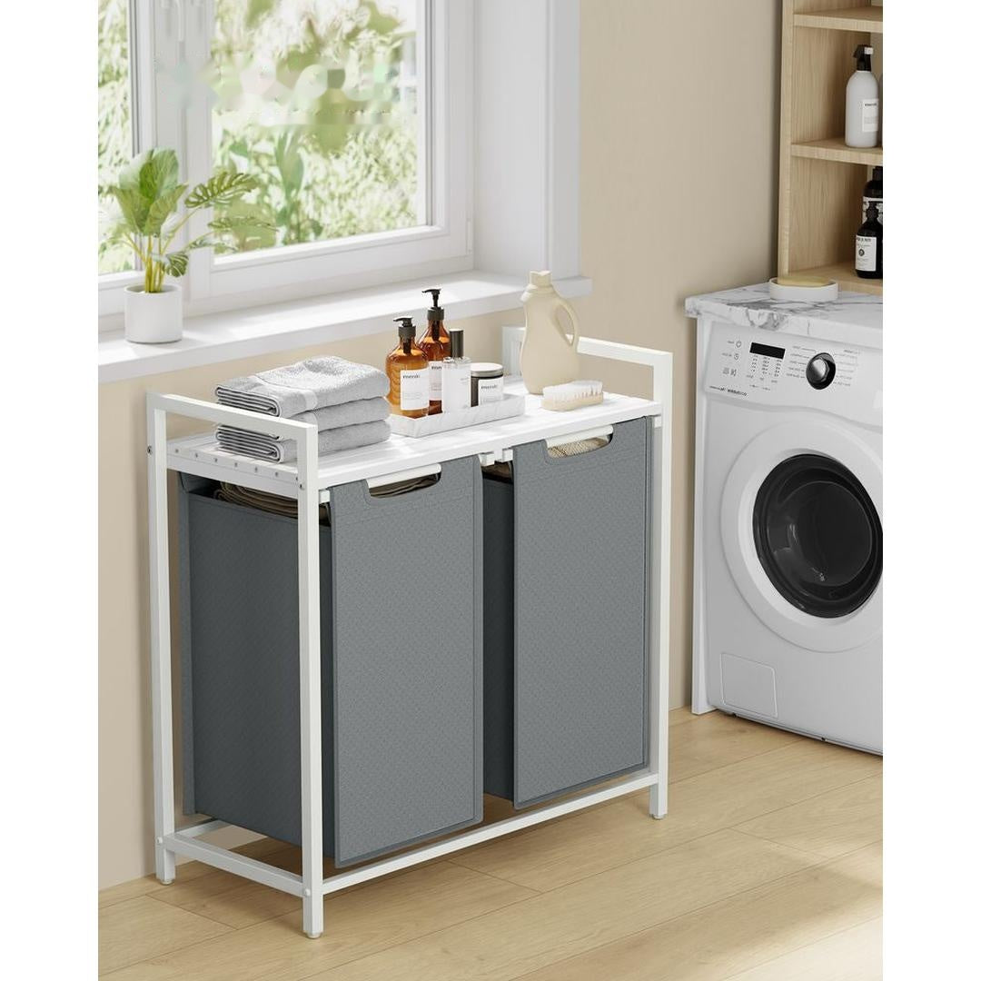 Wasmand met 2 Uittrekbare Waszakken en Opbergblad Van Staal – productweergave 28 | De Groot Living