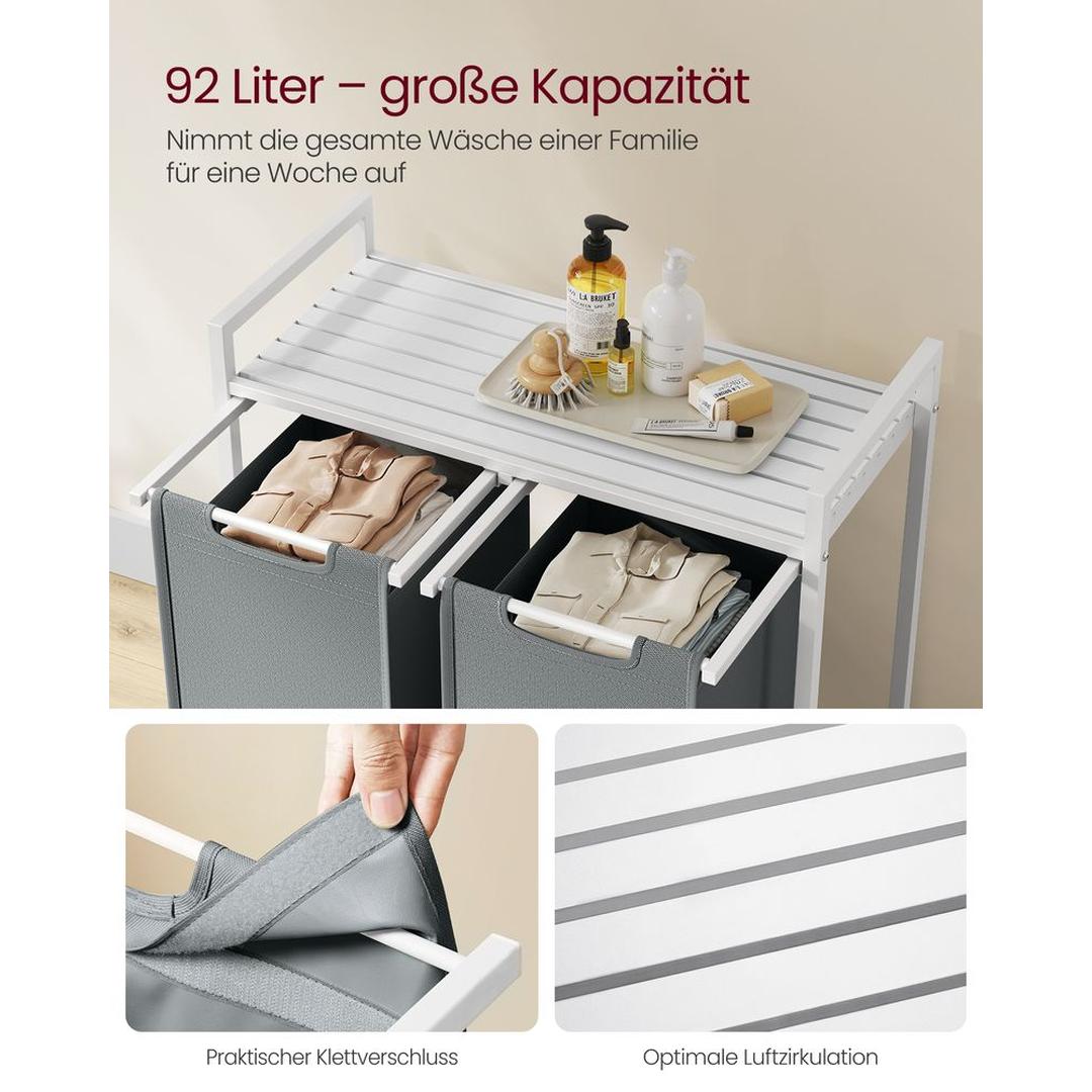 Wasmand met 2 Uittrekbare Waszakken en Opbergblad Van Staal – productweergave 30 | De Groot Living
