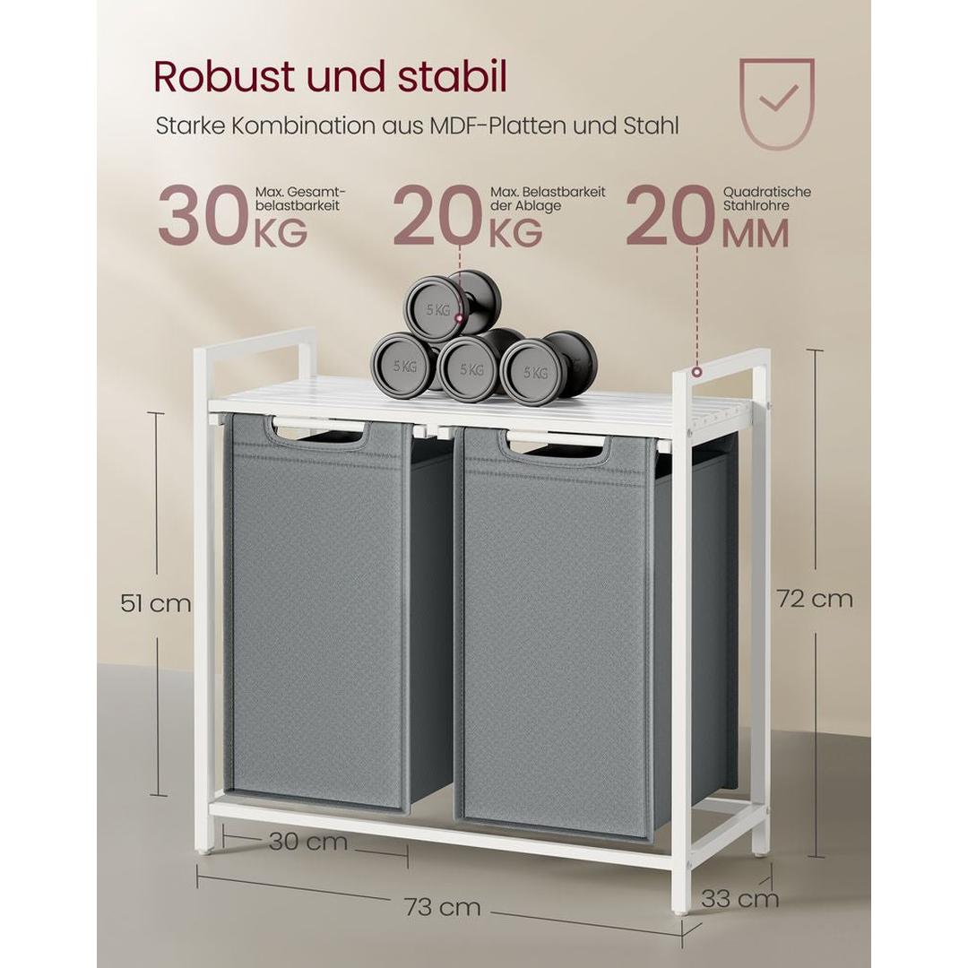 Wasmand met 2 Uittrekbare Waszakken en Opbergblad Van Staal – productweergave 33 | De Groot Living