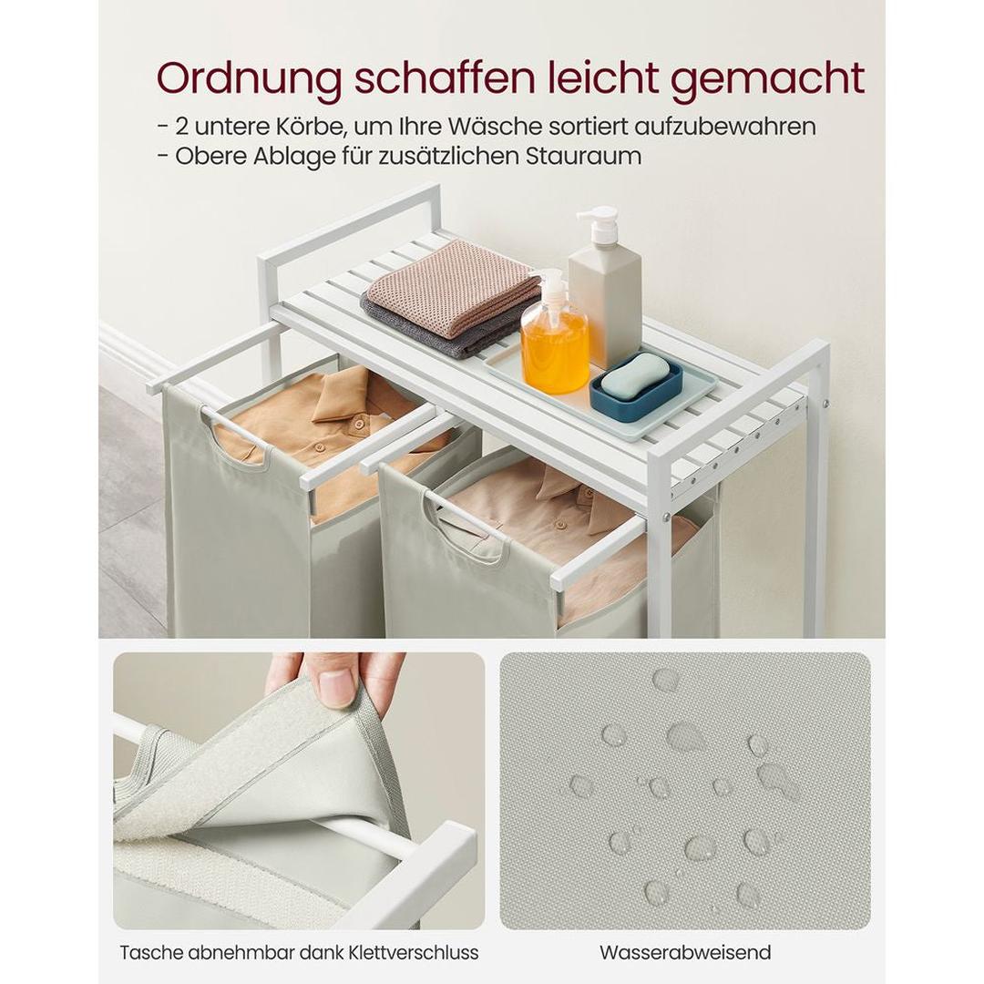 Wasmand met 2 Uittrekbare Waszakken en Opbergblad Van Staal – productweergave 36 | De Groot Living