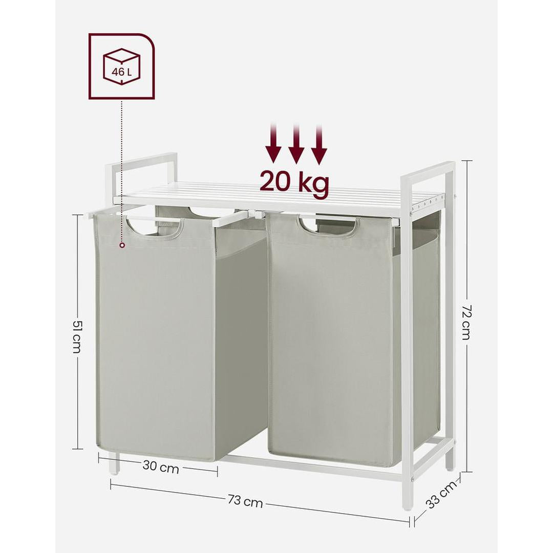 Wasmand met 2 Uittrekbare Waszakken en Opbergblad Van Staal – productweergave 40 | De Groot Living