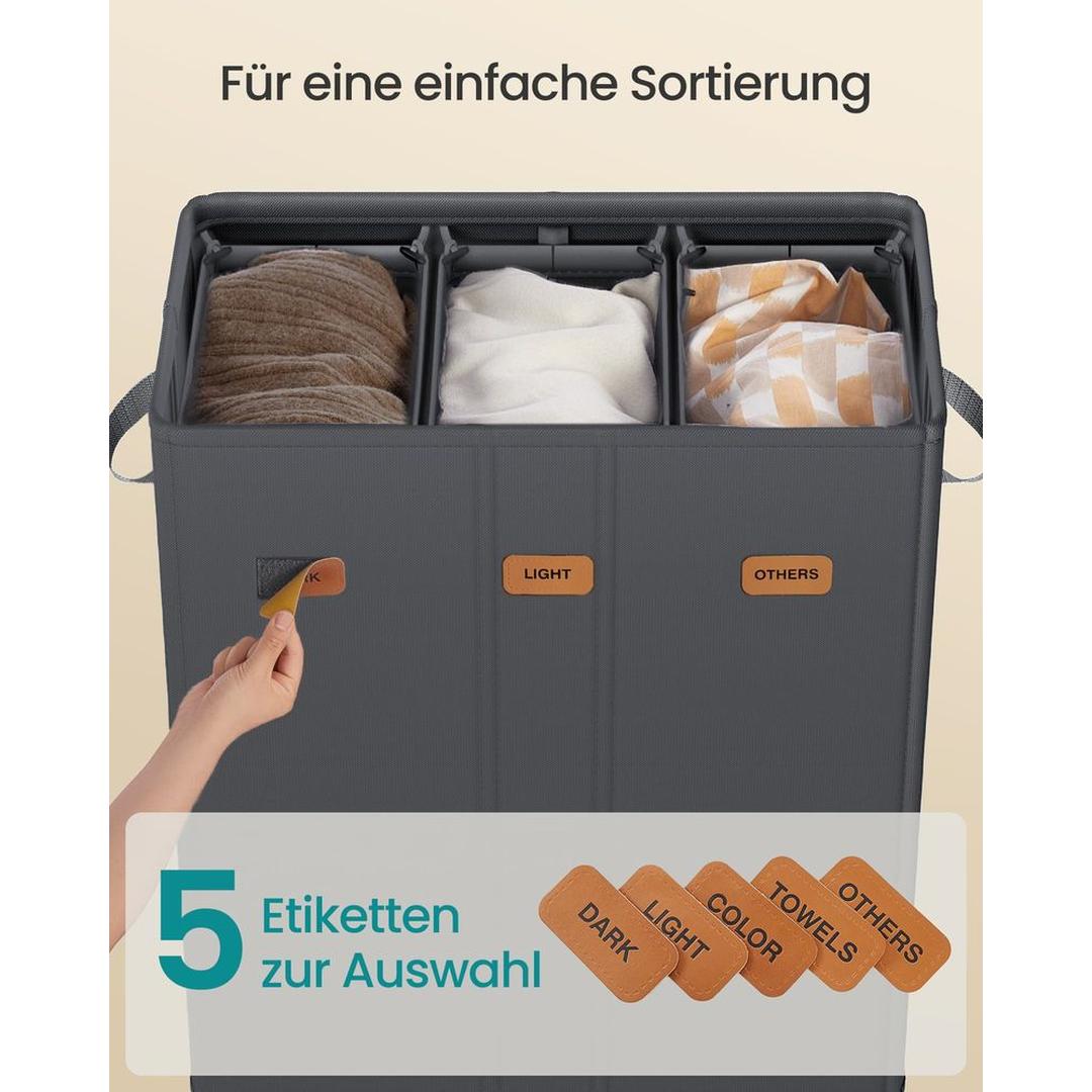 Wasmand Met 3 Compartimenten en Wasbare Binnenzak 160 Liter – productweergave 8 | De Groot Living