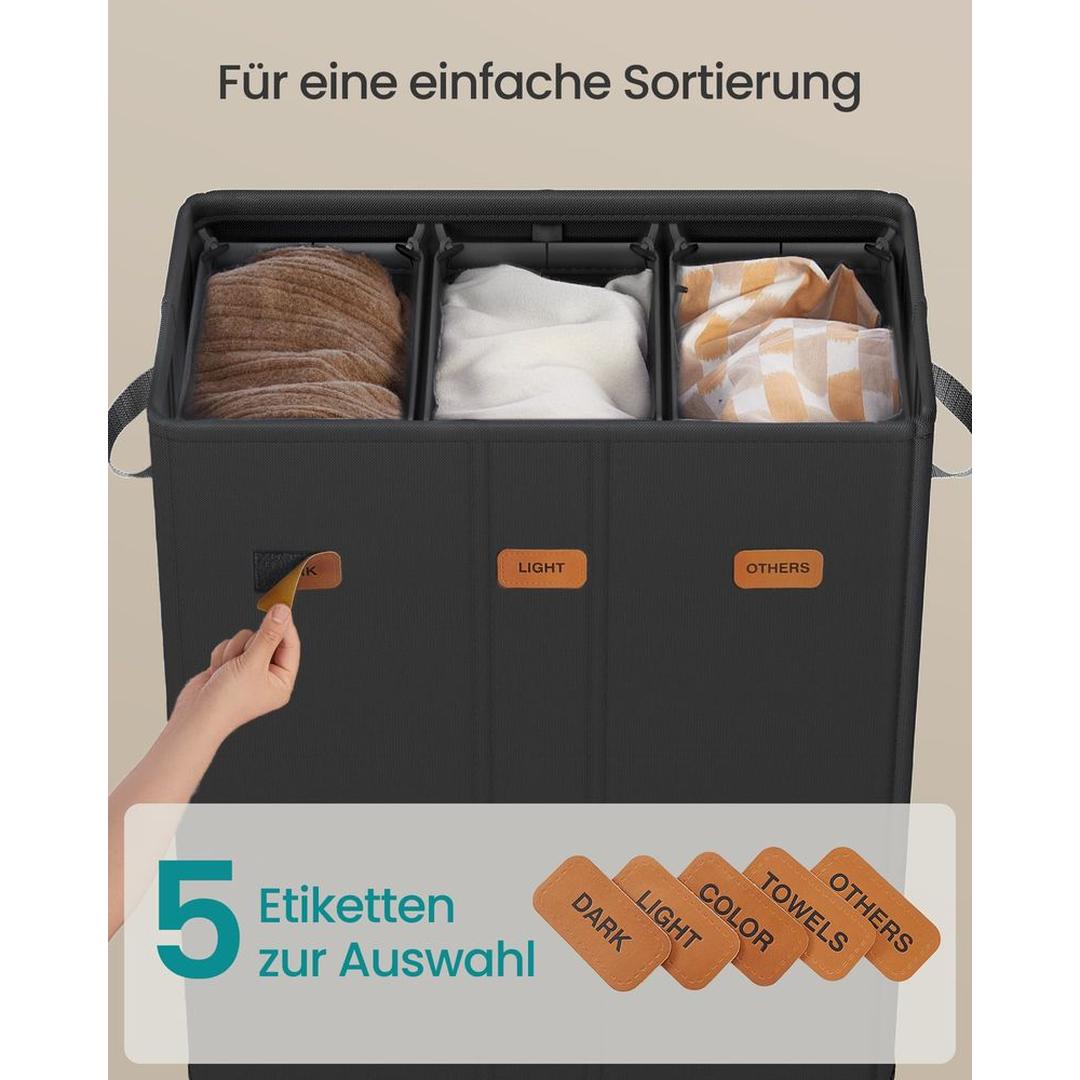 Wasmand Met 3 Compartimenten en Wasbare Binnenzak 160 Liter – productweergave 18 | De Groot Living
