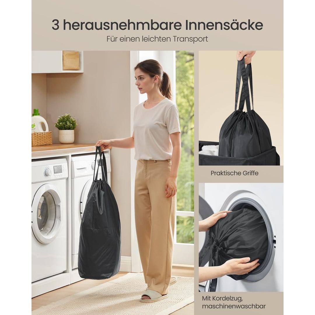 Wasmand Met 3 Compartimenten en Wasbare Binnenzak 160 Liter – productweergave 19 | De Groot Living