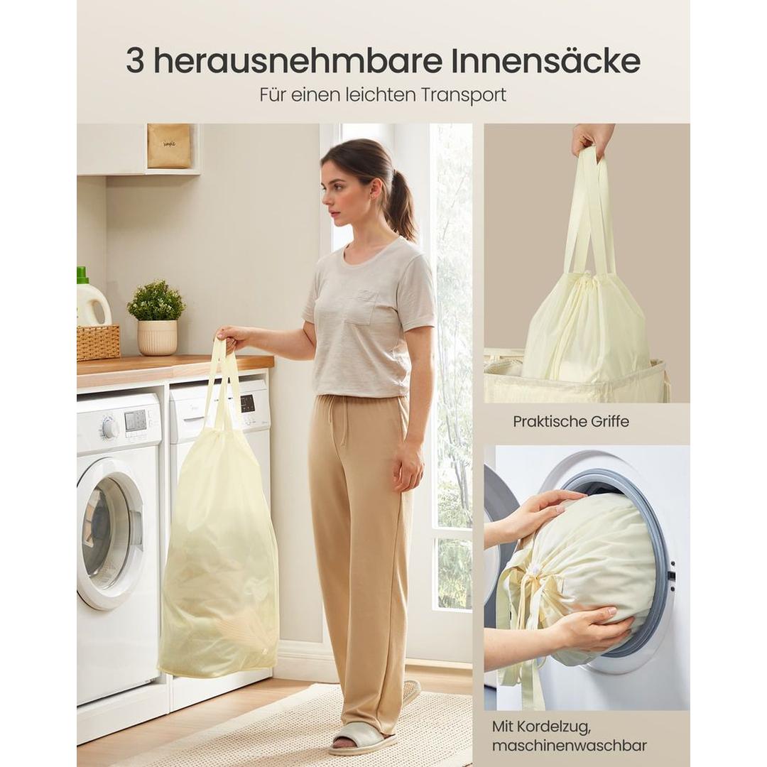 Wasmand Met 3 Compartimenten en Wasbare Binnenzak 160 Liter – productweergave 28 | De Groot Living