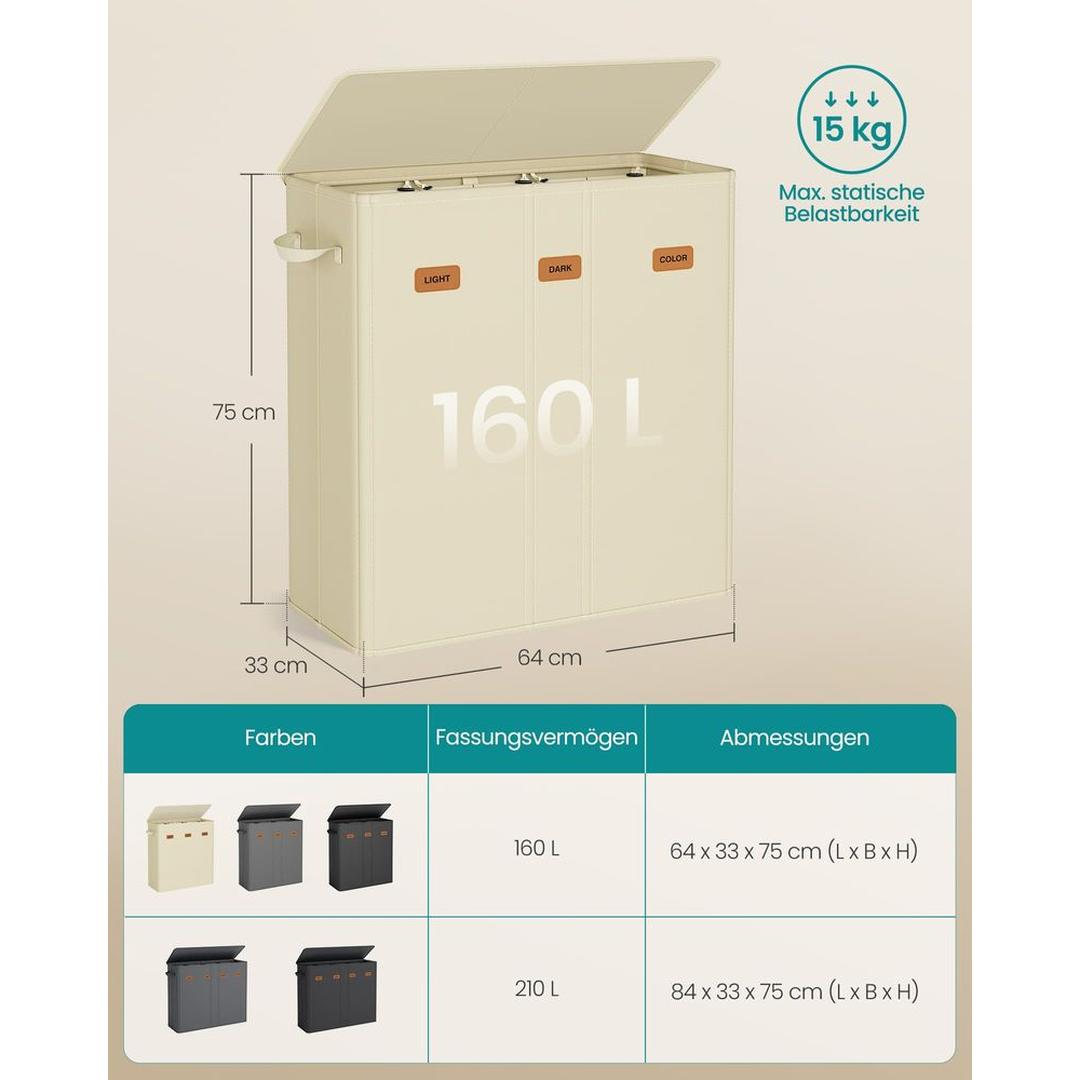 Wasmand Met 3 Compartimenten en Wasbare Binnenzak 160 Liter – productweergave 29 | De Groot Living