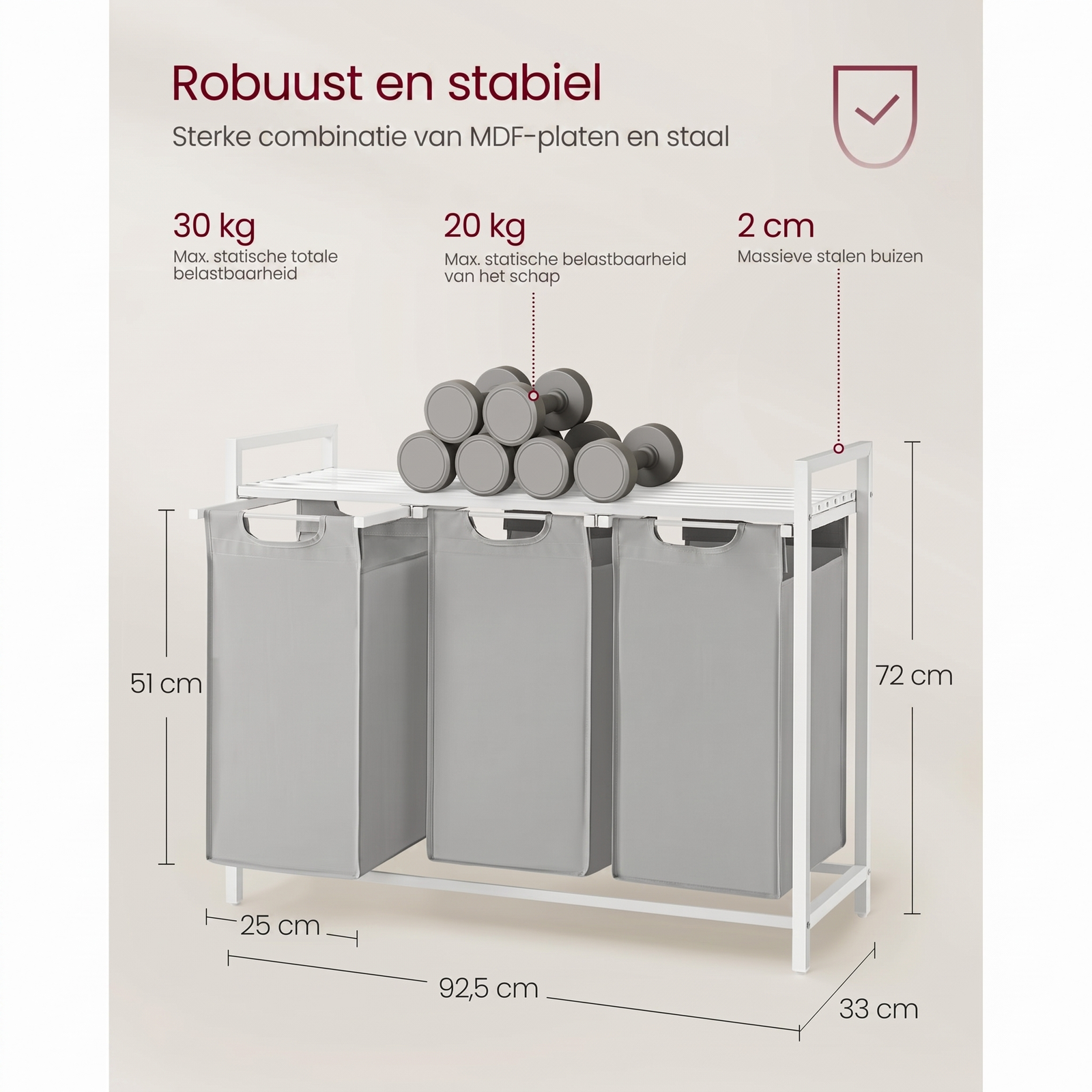 Wasmand met 3 Vakverdelers en Extra Legplank – productweergave 32 | De Groot Living