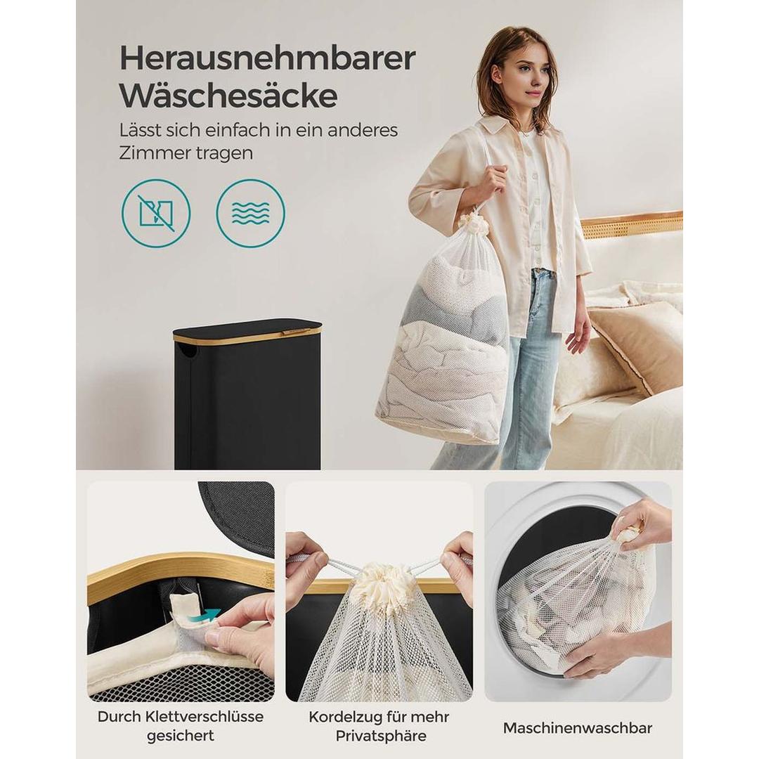Wasmand Met Deksel en Uitneembare Waszak Voor Kleine Ruimtes – productweergave 21 | De Groot Living