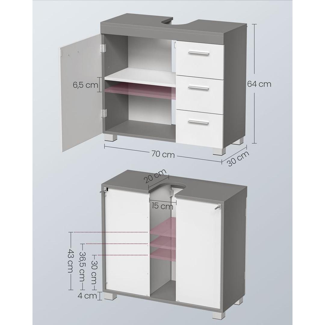 Wastafelonderkast Met Lades en Opbergruimte Voor Badkamer 70 cm Breed – productweergave 12 | De Groot Living