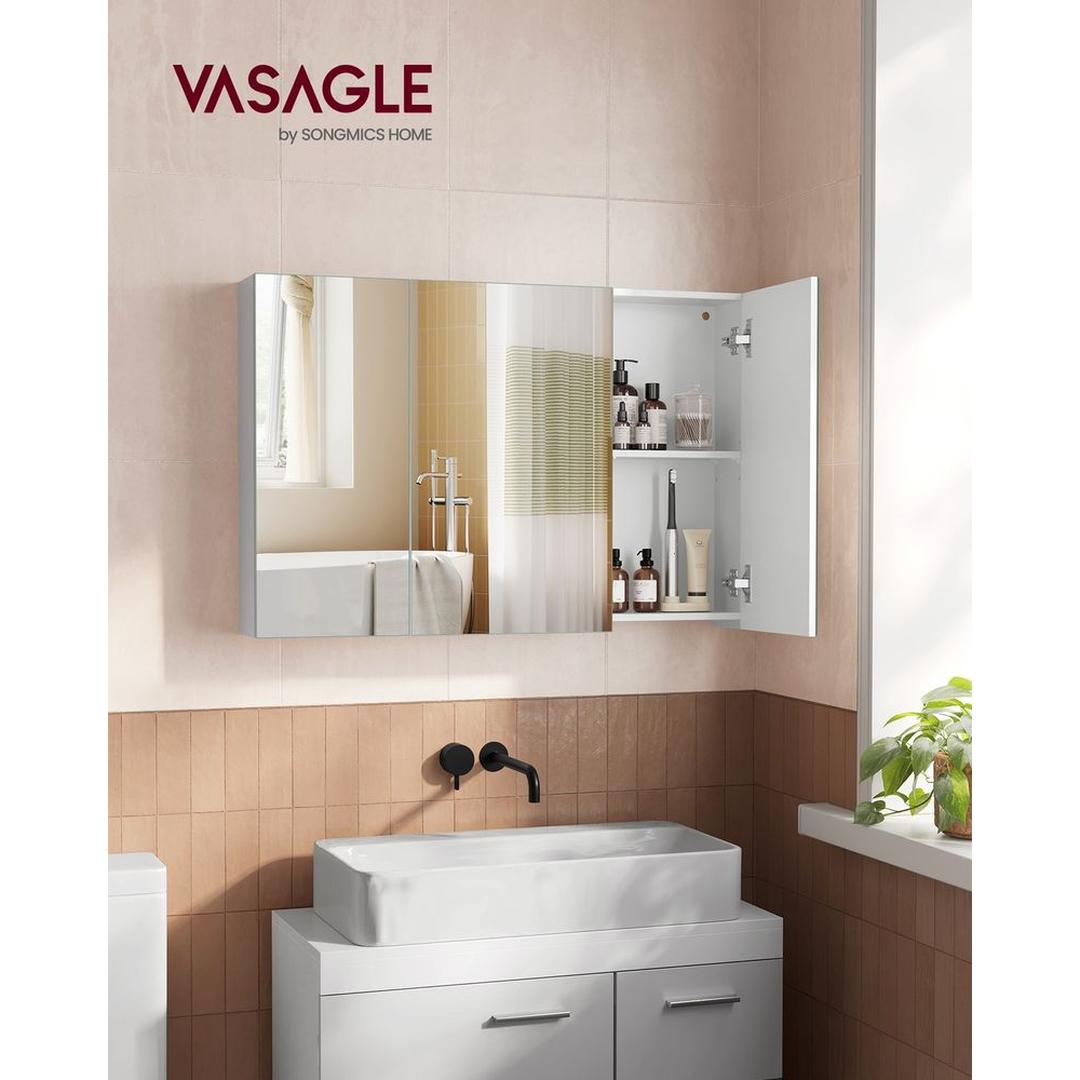 Witte Spiegelkast met 3 Spiegeldeuren en Verstelbare Planken Voor Badkamer – productweergave 7 | De Groot Living