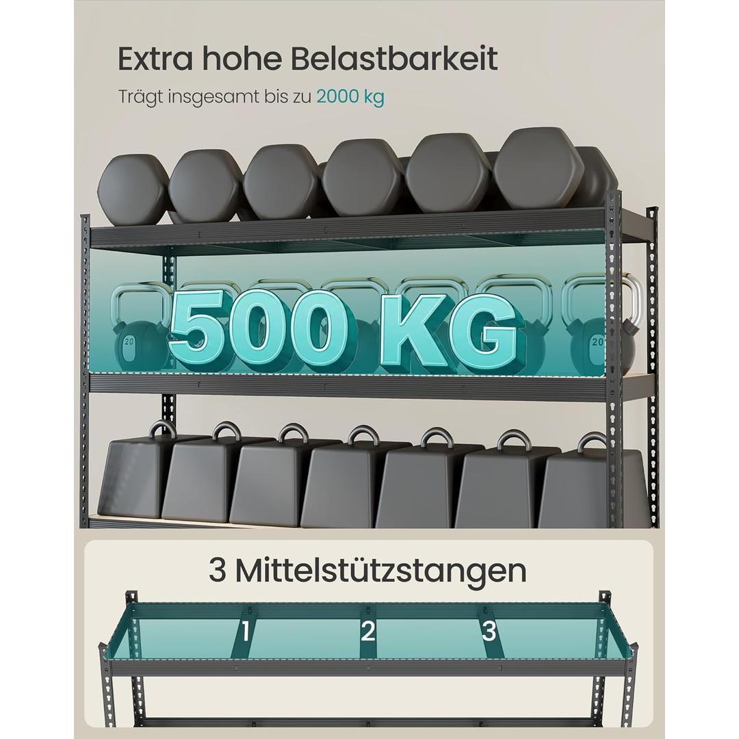 Zwaar Belastbaar Opslagrek Met 4 Verstelbare Legplanken Tot 2000 kg – productweergave 7 | De Groot Living