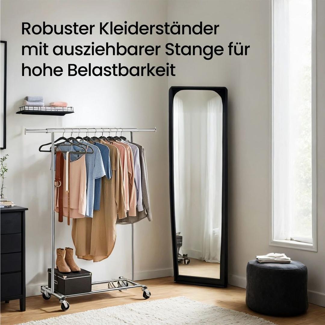 Zwaar Kledingrek Op Wielen met Uitschuifbare Stang en Opbergruimte – productweergave 3 | De Groot Living