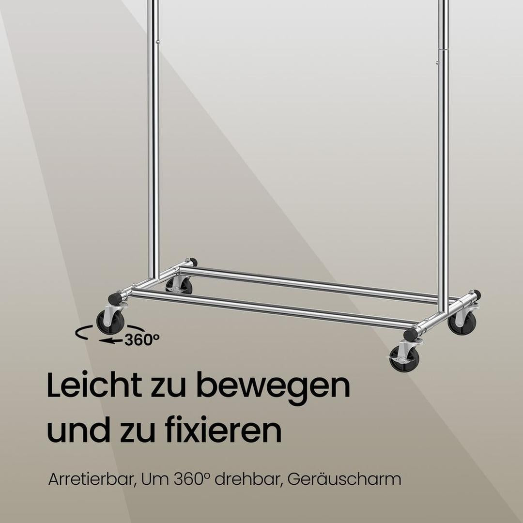 Zwaar Kledingrek Op Wielen met Uitschuifbare Stang en Opbergruimte – productweergave 6 | De Groot Living