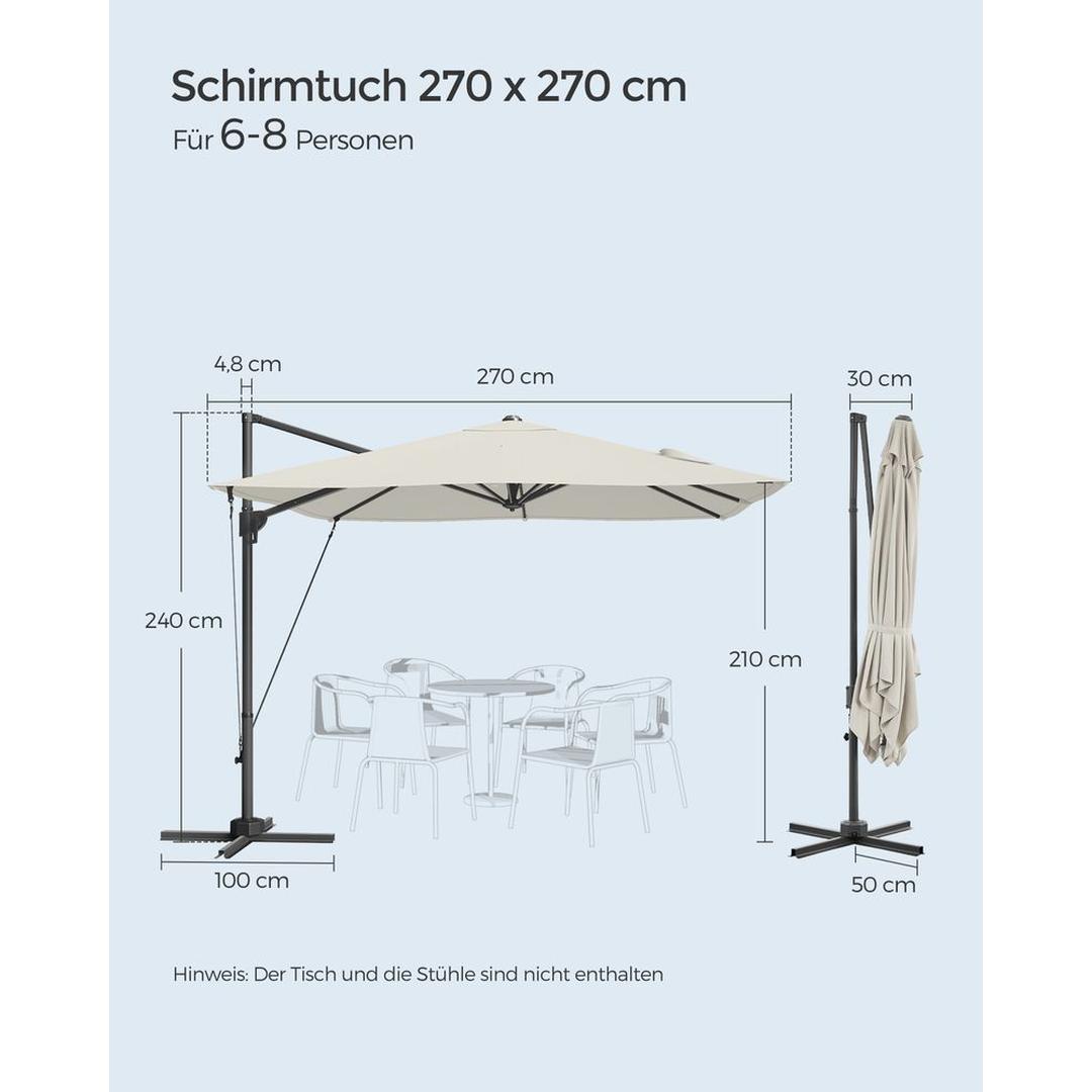 Zweefparasol 270 x 270 cm met 360° Draaifunctie en UPF 50+ Bescherming – productweergave 11 | De Groot Living