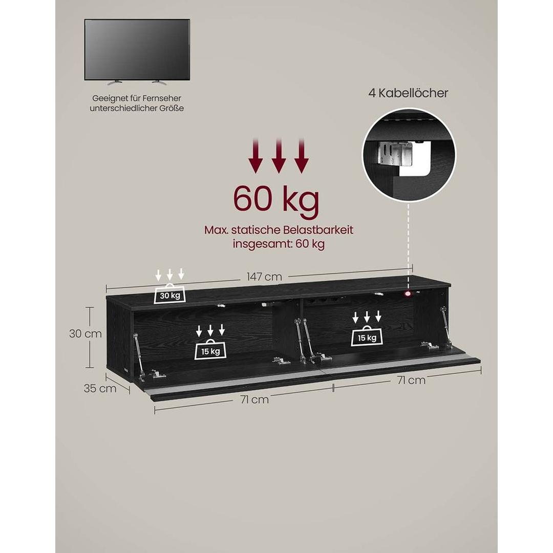 Zwevend TV-Meubel met LED-Verlichting en Oplaadstation Voor Woonkamer – productweergave 5 | De Groot Living