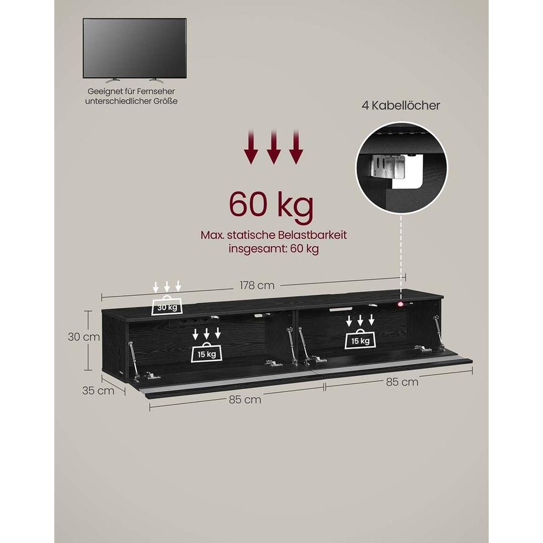 Zwevend TV-Meubel met LED-Verlichting en Oplaadstation Voor Woonkamer – productweergave 6 | De Groot Living