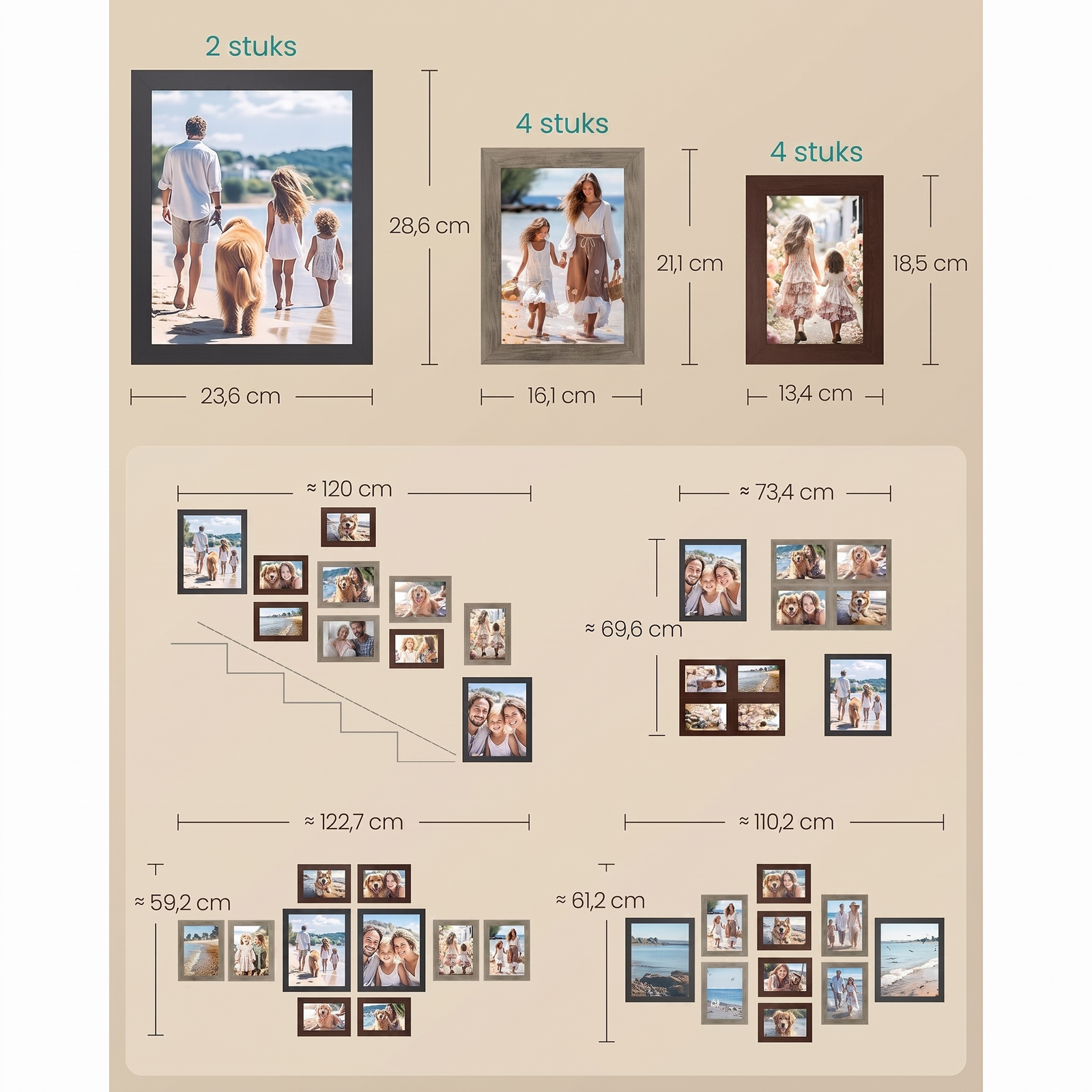 Fotolijsten Set van 10 in Verschillende Formaten voor Wand of Tafel