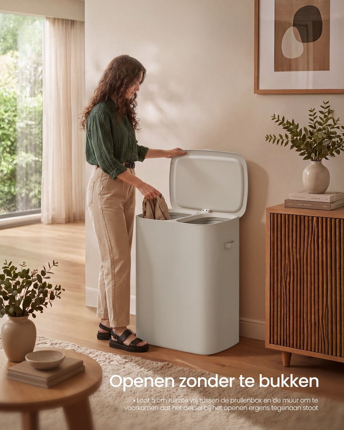 Wasmand met Deksel en 2 Vakken, 160 Liter