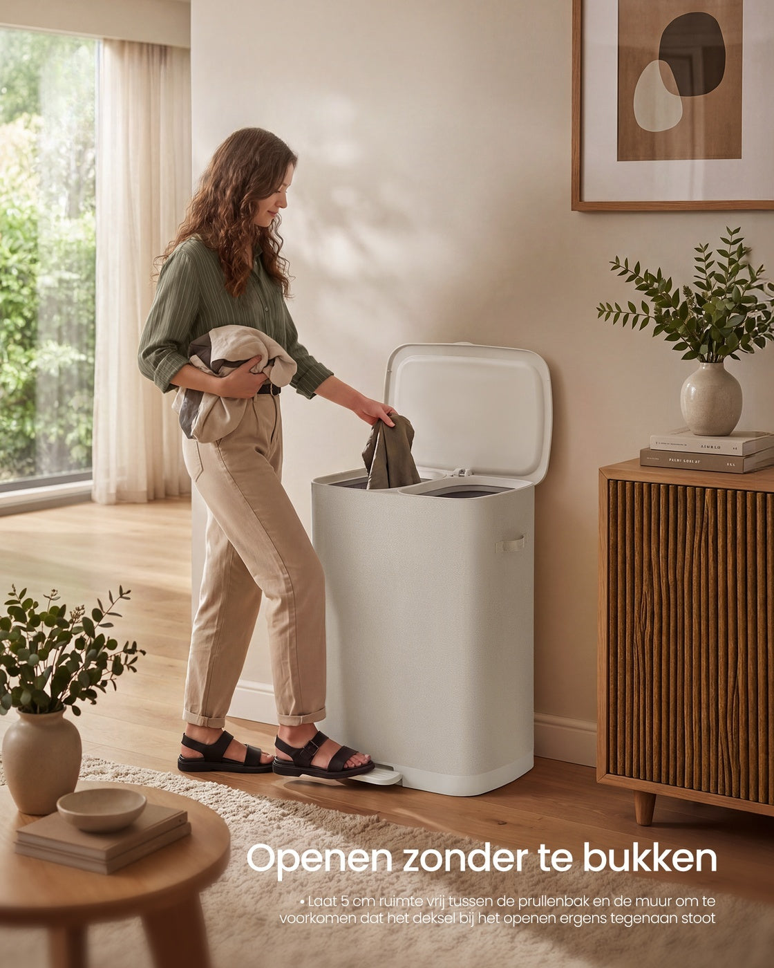 Wasmand met Deksel en 2 Vakken, 160 Liter