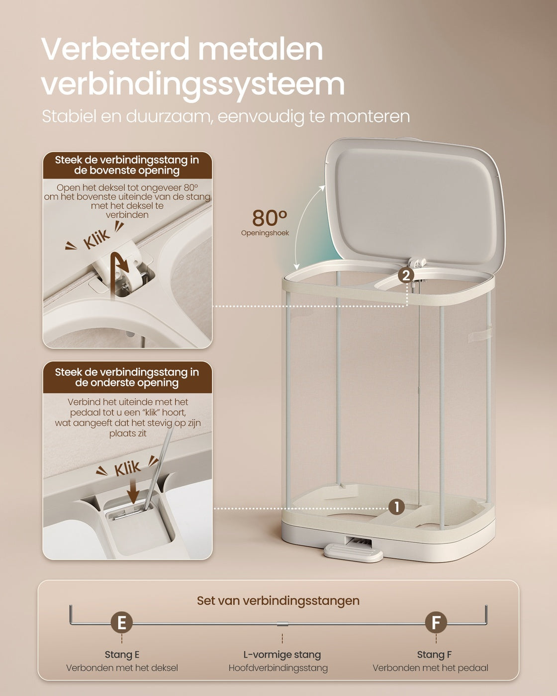 Wasmand met Deksel en 2 Vakken, 160 Liter