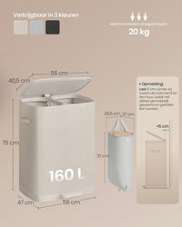 Wasmand met Deksel en 2 Vakken, 160 Liter