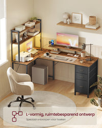 L-vormig Hoekbureau met LED-verlichting, Stopcontacten en 3 Lades