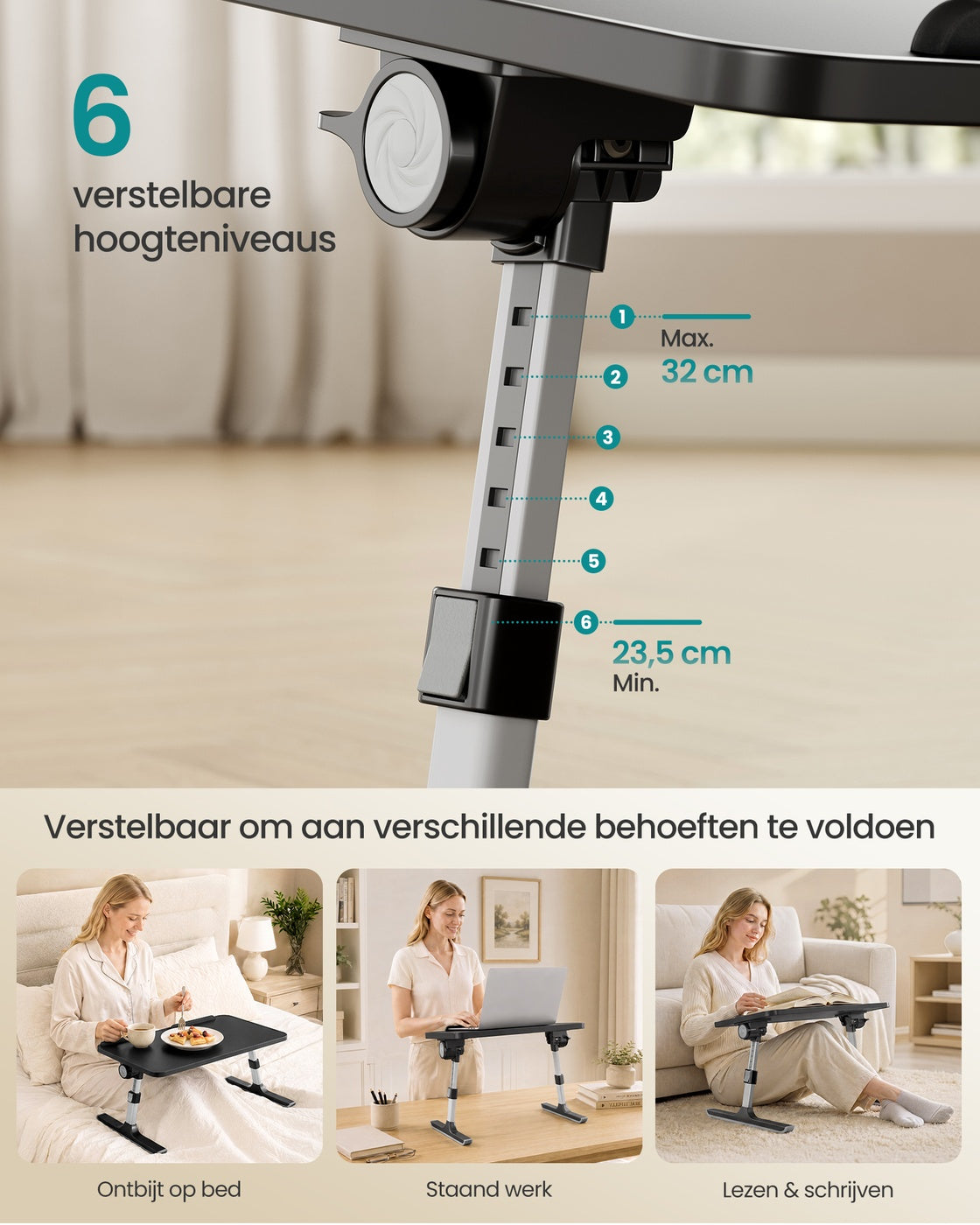 Laptoptafel met Lade voor Bed en Bank, 52 x 30 cm