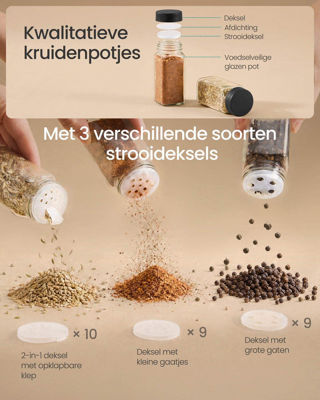 Draaibare Kruidencarrousel van Bamboe met Glazen Potjes