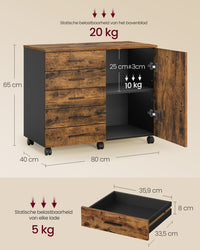Verrijdbare Archiefkast met 5 Lades en Kastdeur, 80 x 40 cm