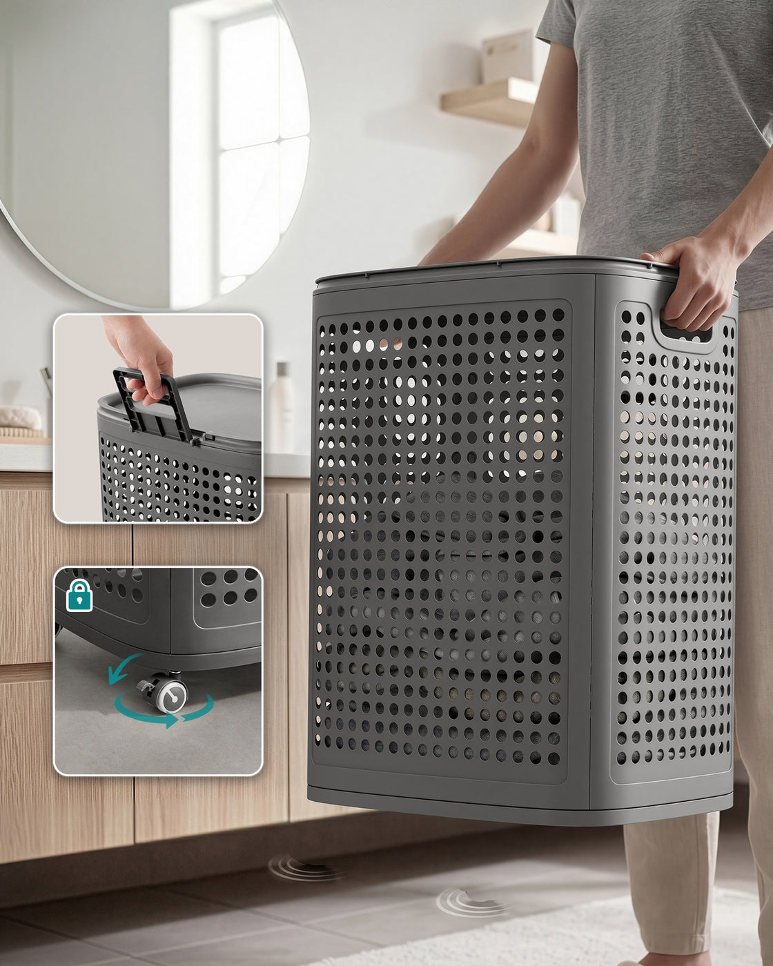 Smalle Wasmand met Deksel van Kunststof, 75 L