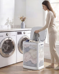Smalle Wasmand met Deksel van Kunststof, 75 L