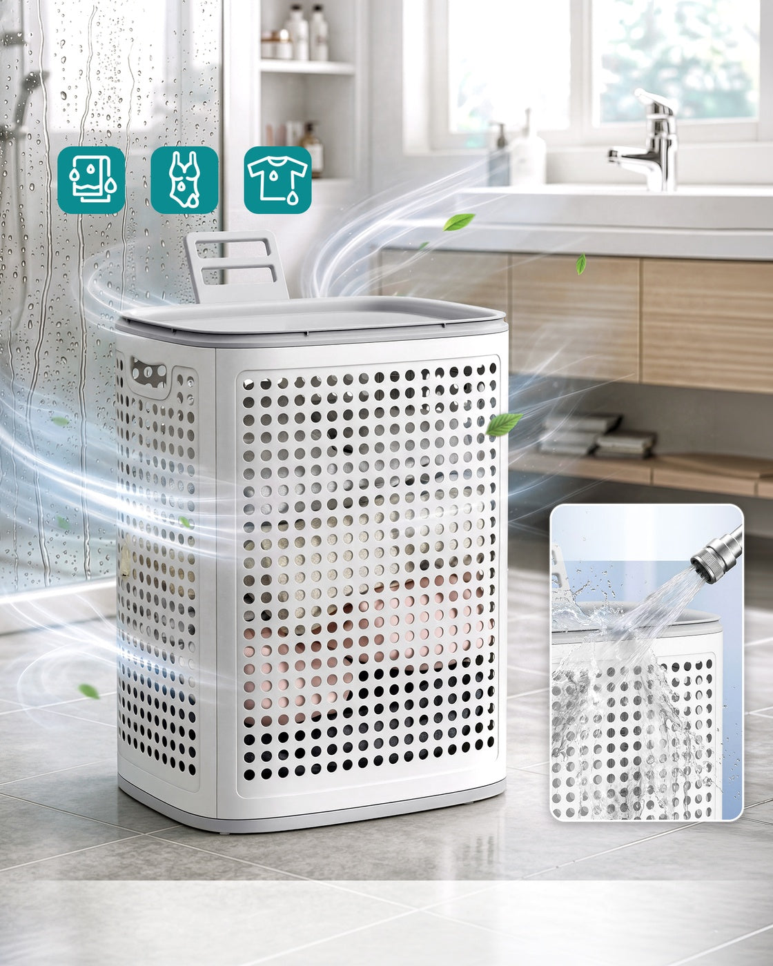 Smalle Wasmand met Deksel van Kunststof, 75 L