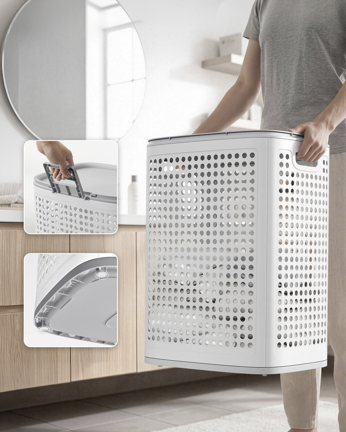 Smalle Wasmand met Deksel van Kunststof, 75 L