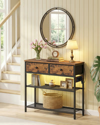 Consoletafel met 3 Stoffen Lades en 2 Roosterplanken, 76,7 cm Vintagebruin