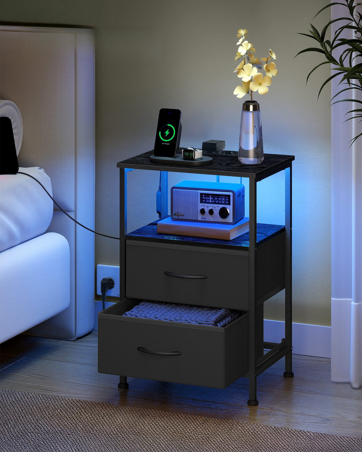 Nachtkastjes Set van 2 met Stopcontact en LED-verlichting