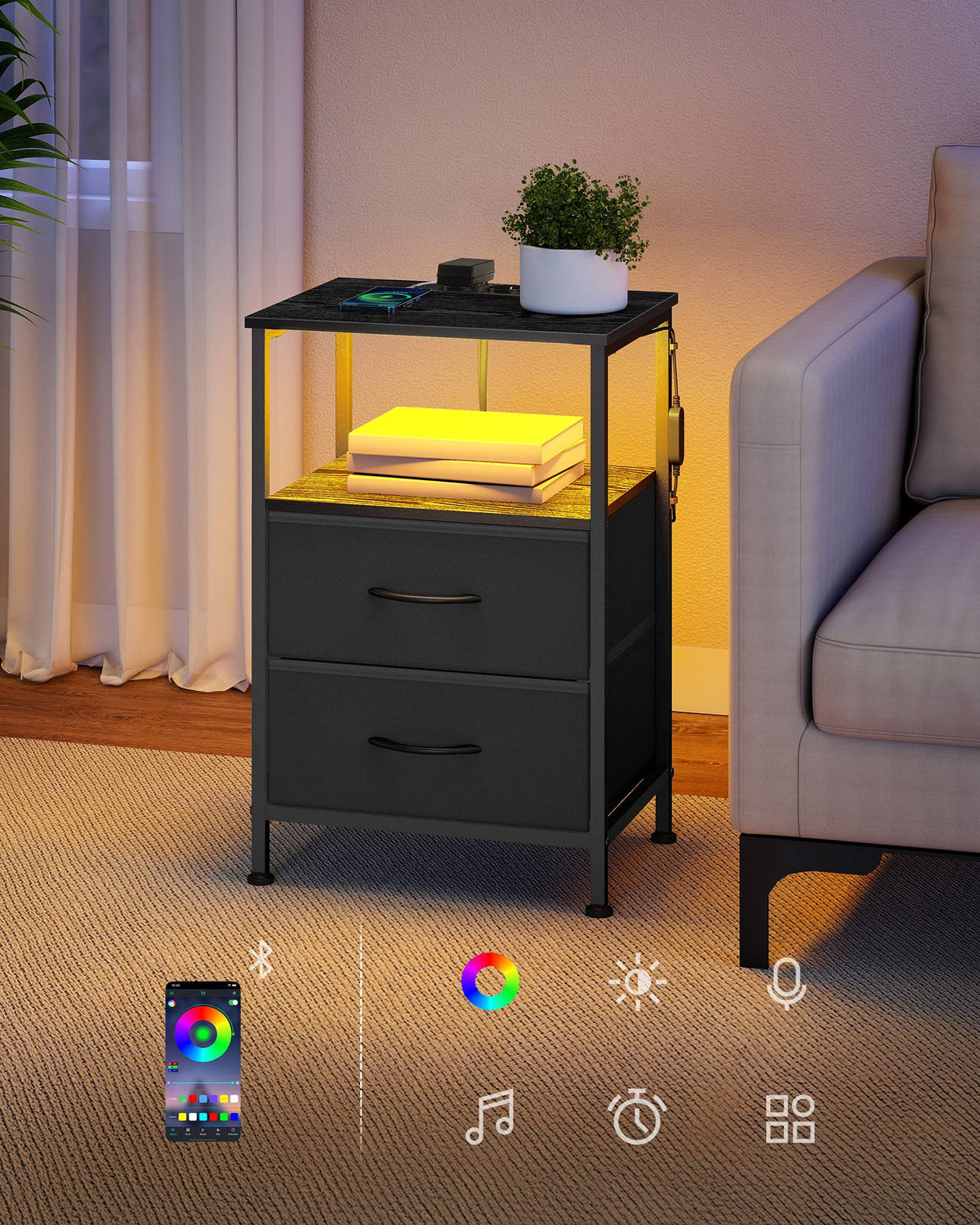 Nachtkastjes Set van 2 met Stopcontact en LED-verlichting