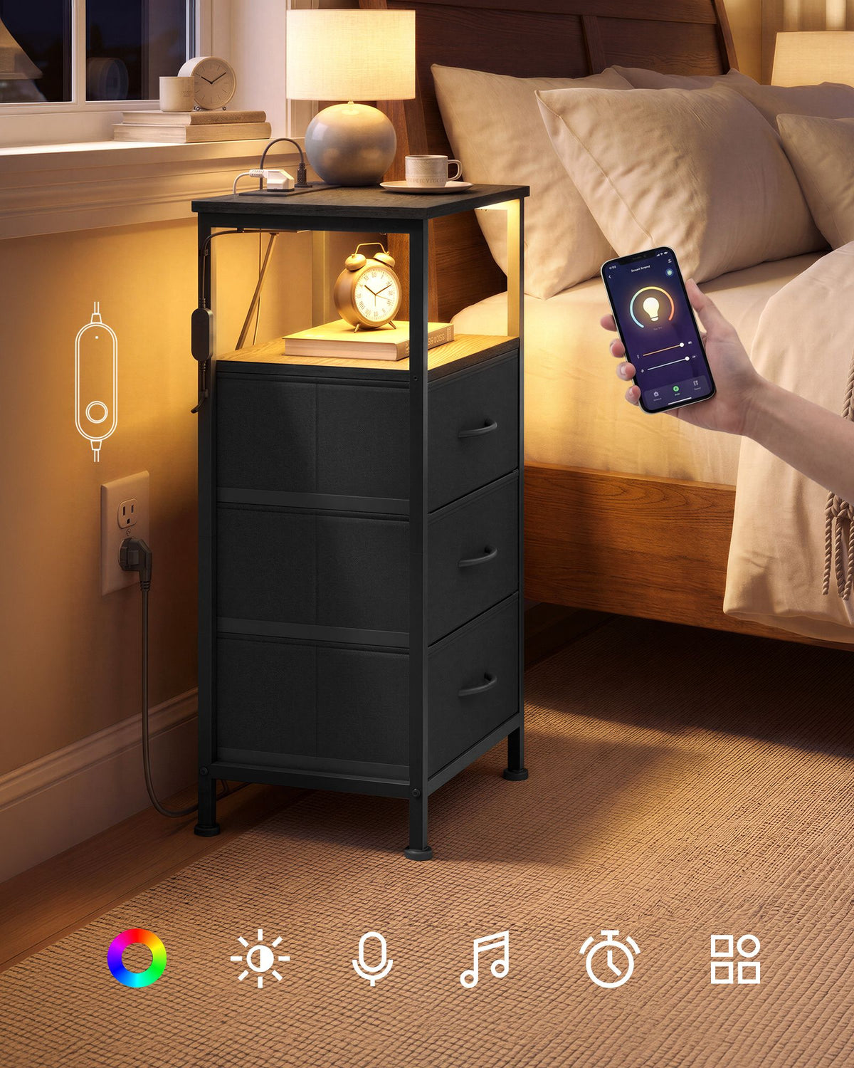 Nachtkastjes Set van 2 met Stopcontact en LED-verlichting