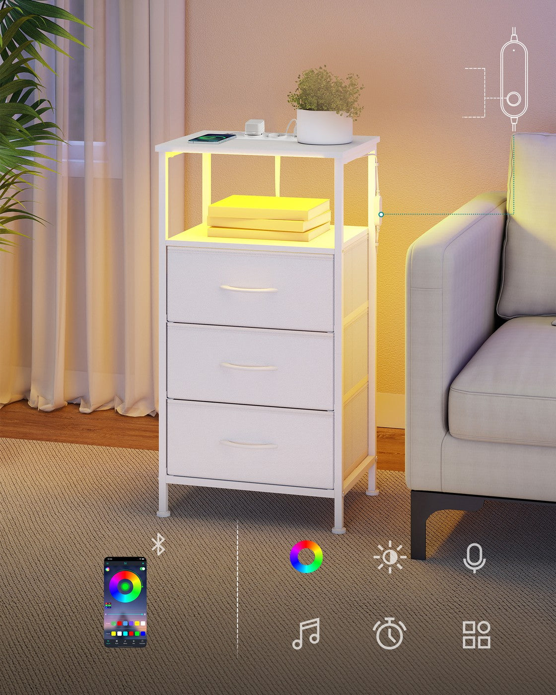Nachtkastjes Set van 2 met Stopcontact en LED-verlichting