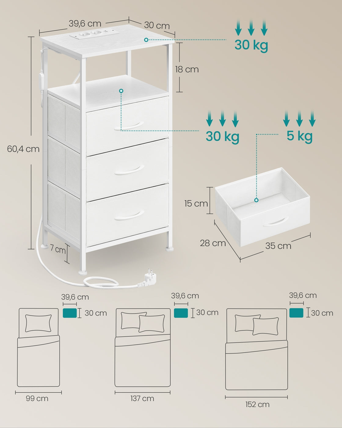 Nachtkastjes Set van 2 met Stopcontact en LED-verlichting