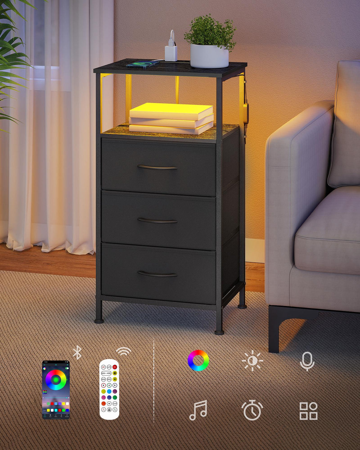 Nachtkastjes Set van 2 met Stopcontact en LED-verlichting