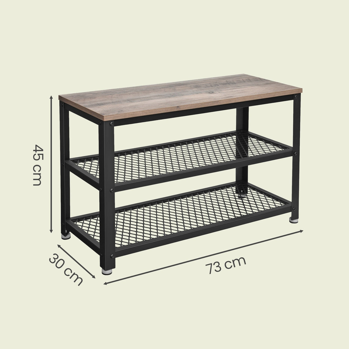 Schoenenbank met 2 Roosterplanken en Zitvlak, 73 cm