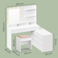 Kaptafel met Ledspiegel, 9 Lades en Stopcontact