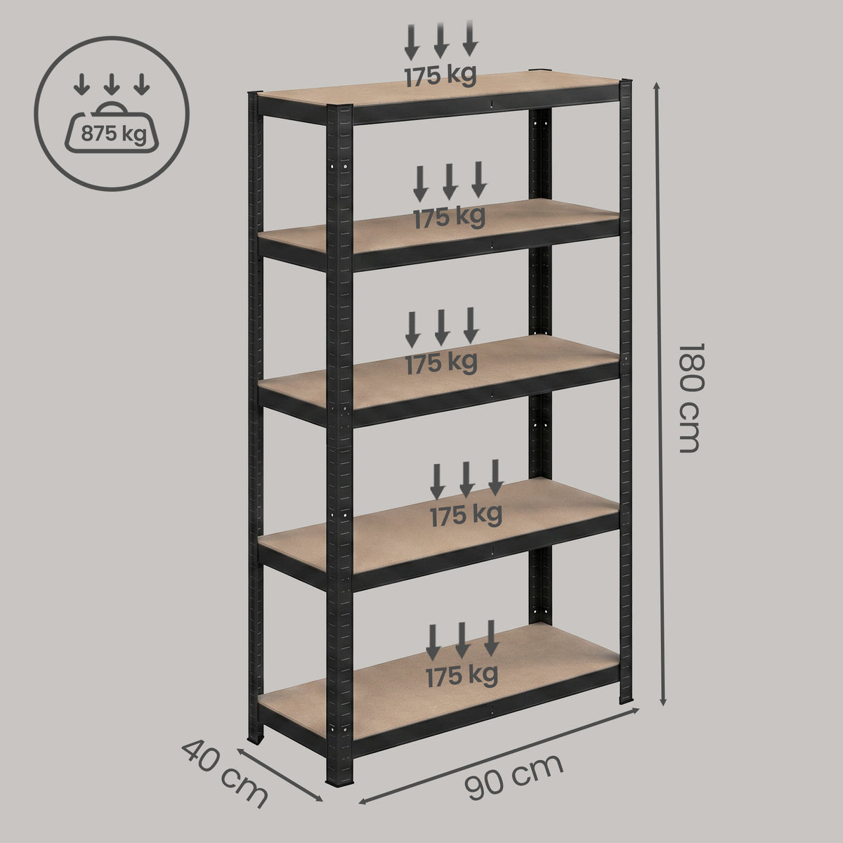 Zwaar Metalen Stellingrek met 5 Verstelbare Planken (Dubbel)