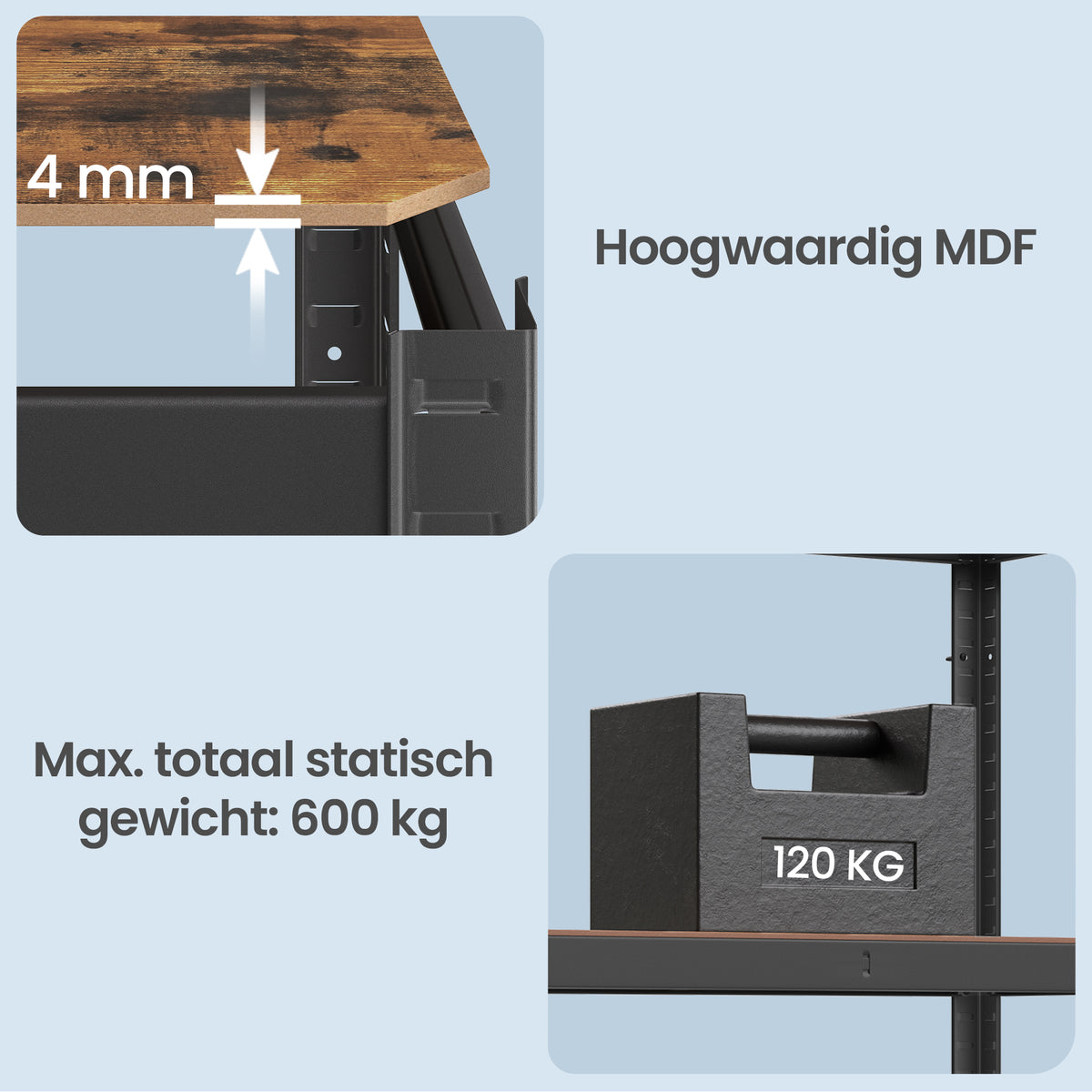 Zwaar Metalen Stellingrek met 5 Verstelbare Planken (Dubbel)
