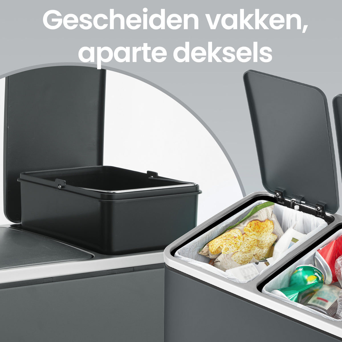 Afvalscheidingssysteem met Voetpedaal en 3 Binnenemmers van 18 Liter