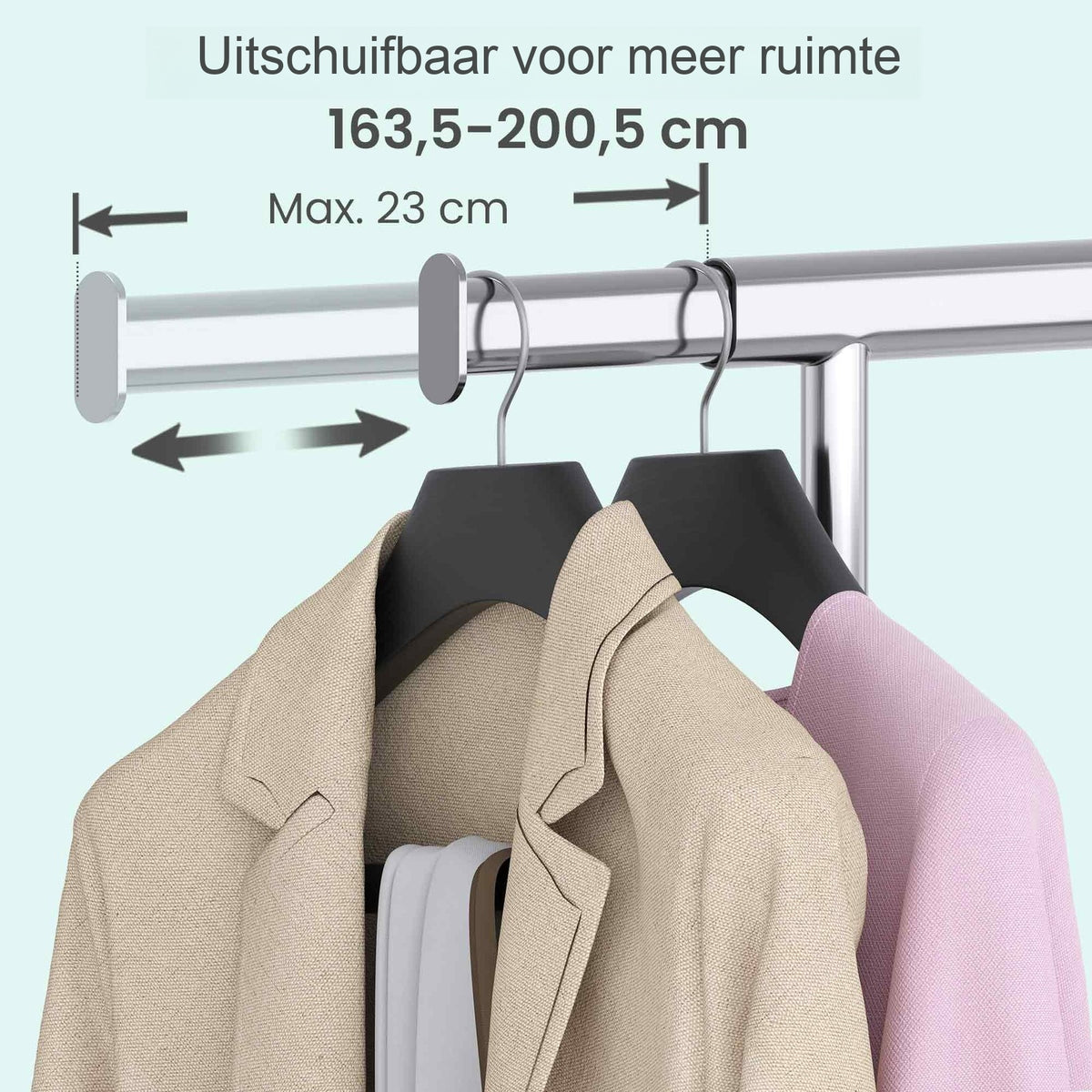 Kledingrek op Wielen met Uitschuifbare Kledingstang