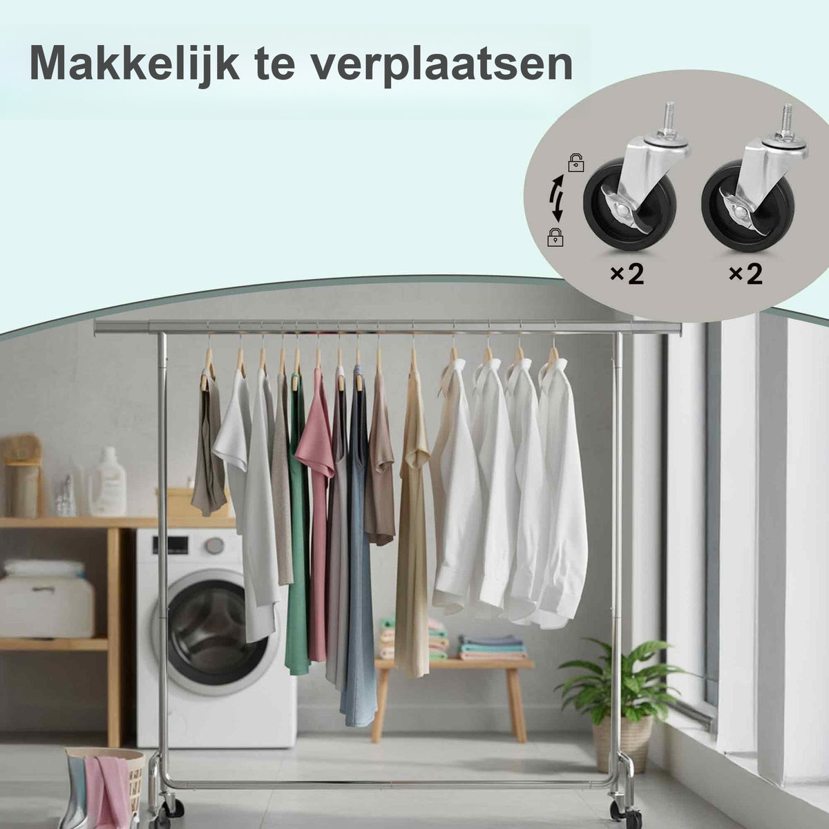Kledingrek op Wielen met Uitschuifbare Kledingstang