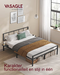 Metalen Bedframe met Hoofdbord en Opbergplanken 140 x 200 cm